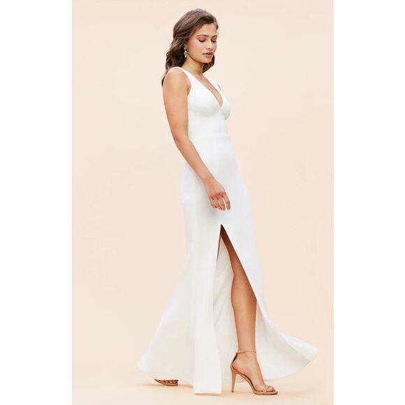 DRESS THE POPULATION Sandra Trumpet Gown Dress Small White Stretch Crepe NWT - Picture 3 of 13